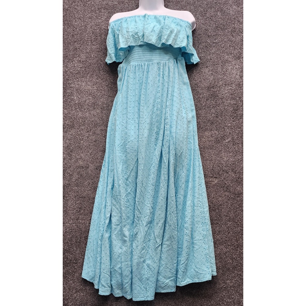Torrid Women's Blue Eyelet Off Shoulder Boho Cottagecore Smocked Maxi Dress 1X